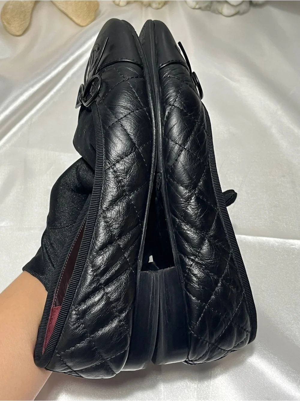 CHANEL Black Quilted Leather CC Logo Ballet Flats